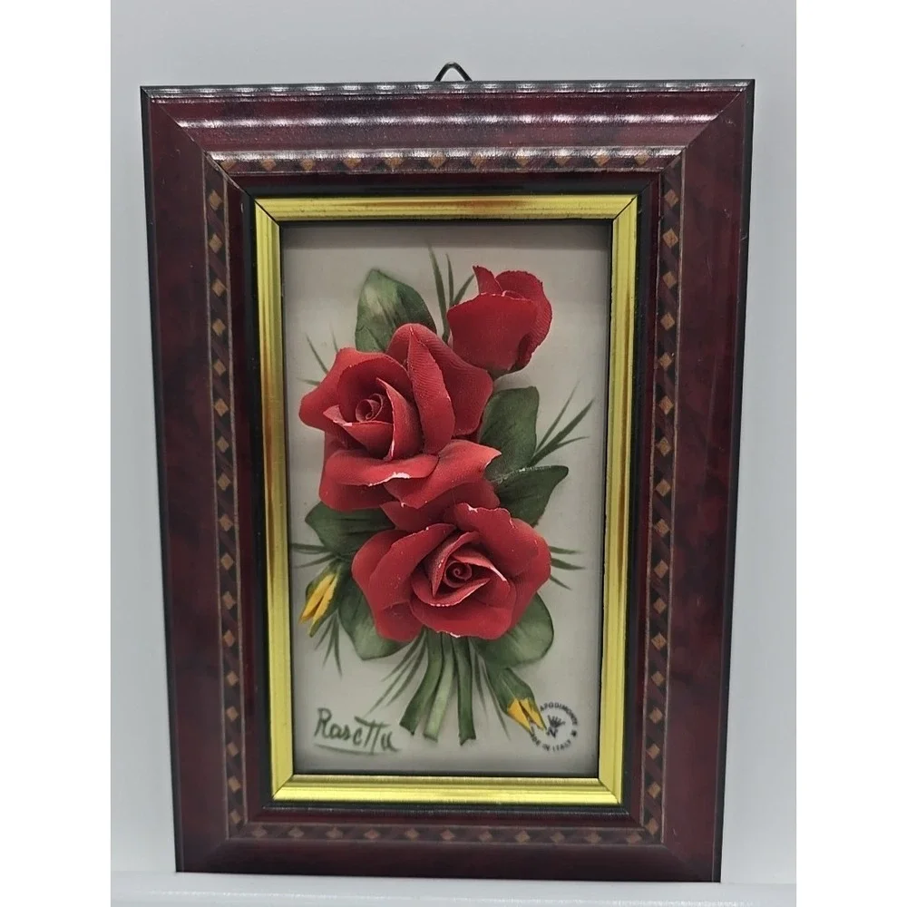 Vintage Framed Rosetta Capodimonte‎ Red Rose - Made in Italy 5 x 7 Frame